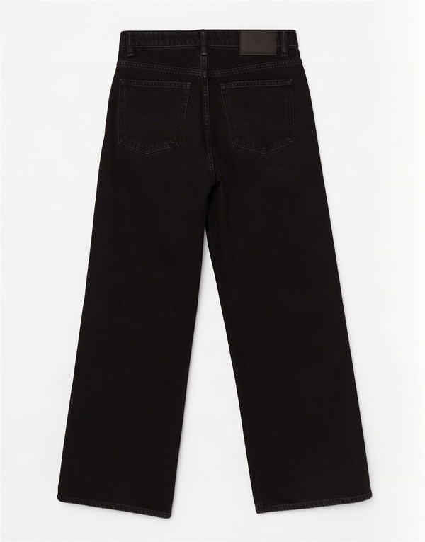 Zara Jeans feminino cintura alta com perna larga EU 36 XS W26 L25 algodão preto