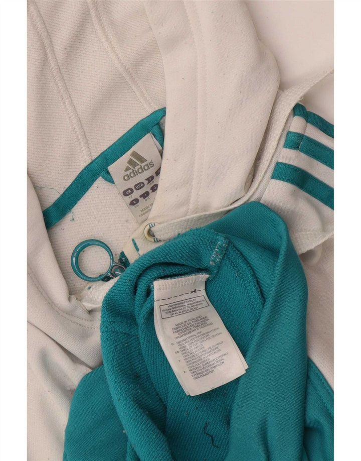 Suéter adidas feminino com capuz e zíper UK 12 médio branco colorblock poliéster