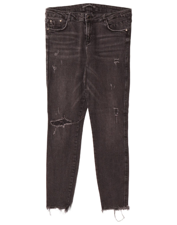 Calça jeans skinny feminina Zara Trafaluc desgastada EU 44 XL W34 L28 algodão preto