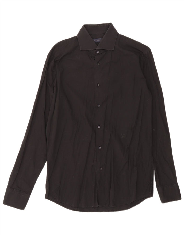 Camisa masculina Trussardi tamanho 39 15 1/2 algodão preto médio