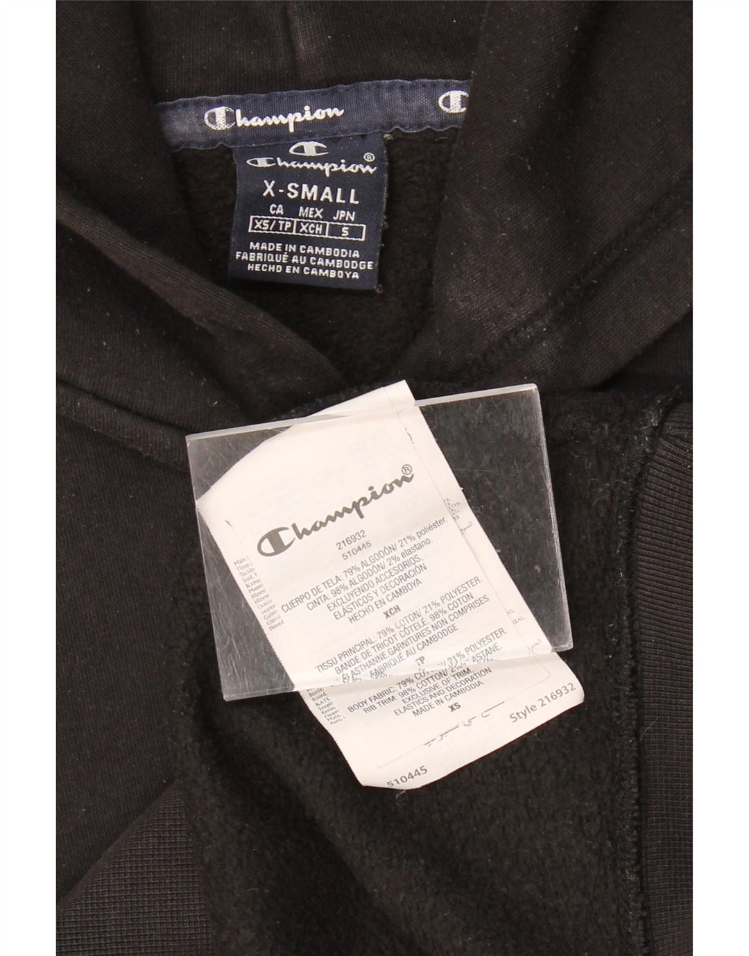 CHAMPION Suéter com capuz gráfico masculino XS algodão preto