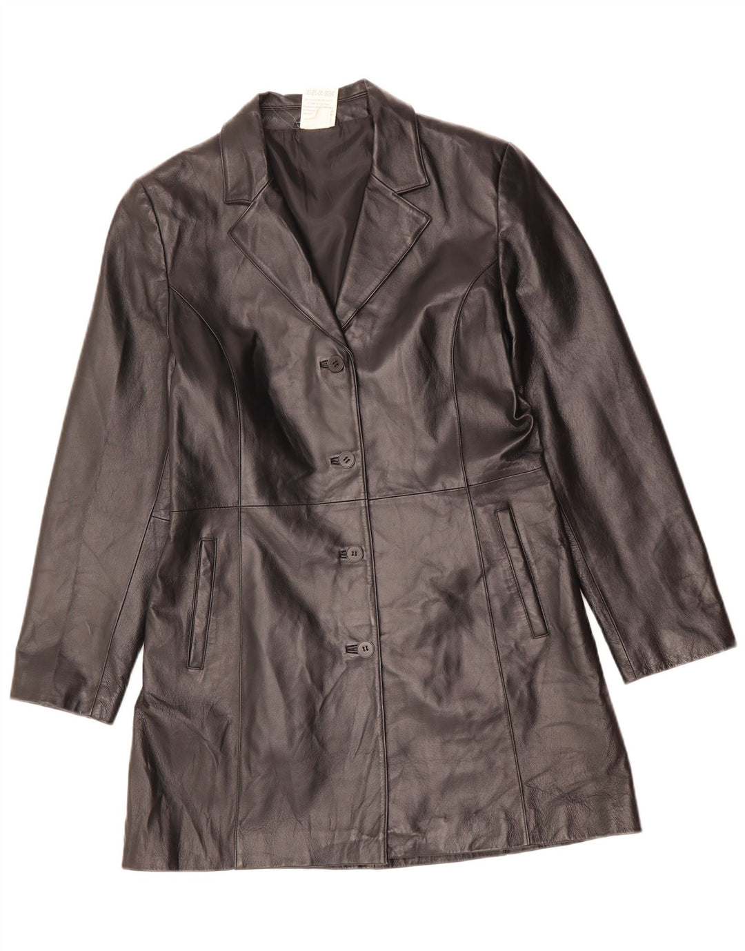 Casaco de couro feminino vintage UK 14 grande poliéster preto