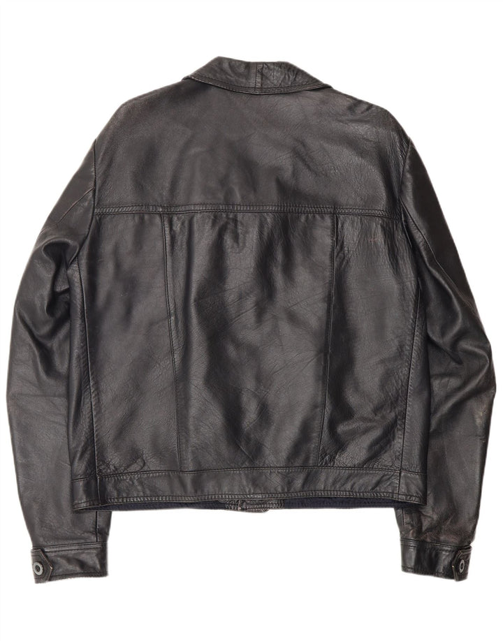 Jaqueta de couro masculina vintage UK 40 grande preta