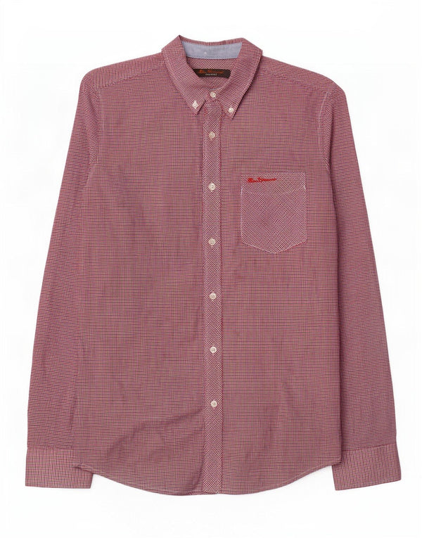 Camisa masculina Ben Sherman pequena vermelha de algodão guingão