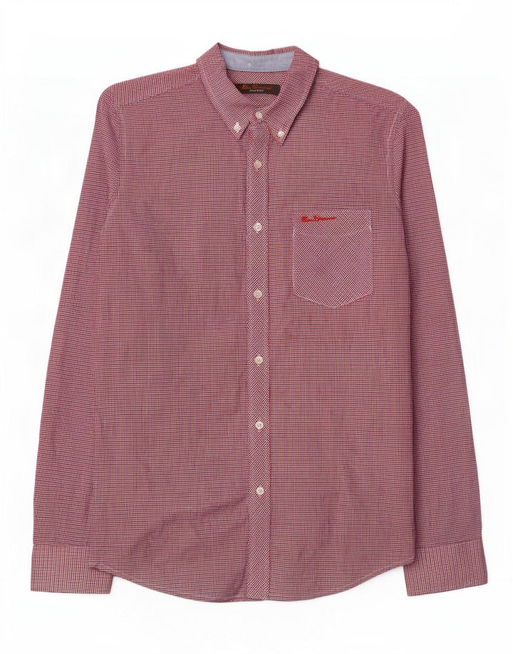 Camisa masculina Ben Sherman pequena vermelha de algodão guingão