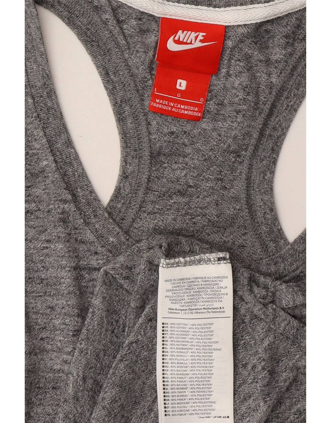 Colete feminino Nike UK 14 grande algodão manchado cinza
