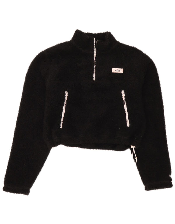 Suéter de lã Nike feminino oversized com zíper e gola UK 10 pequeno preto