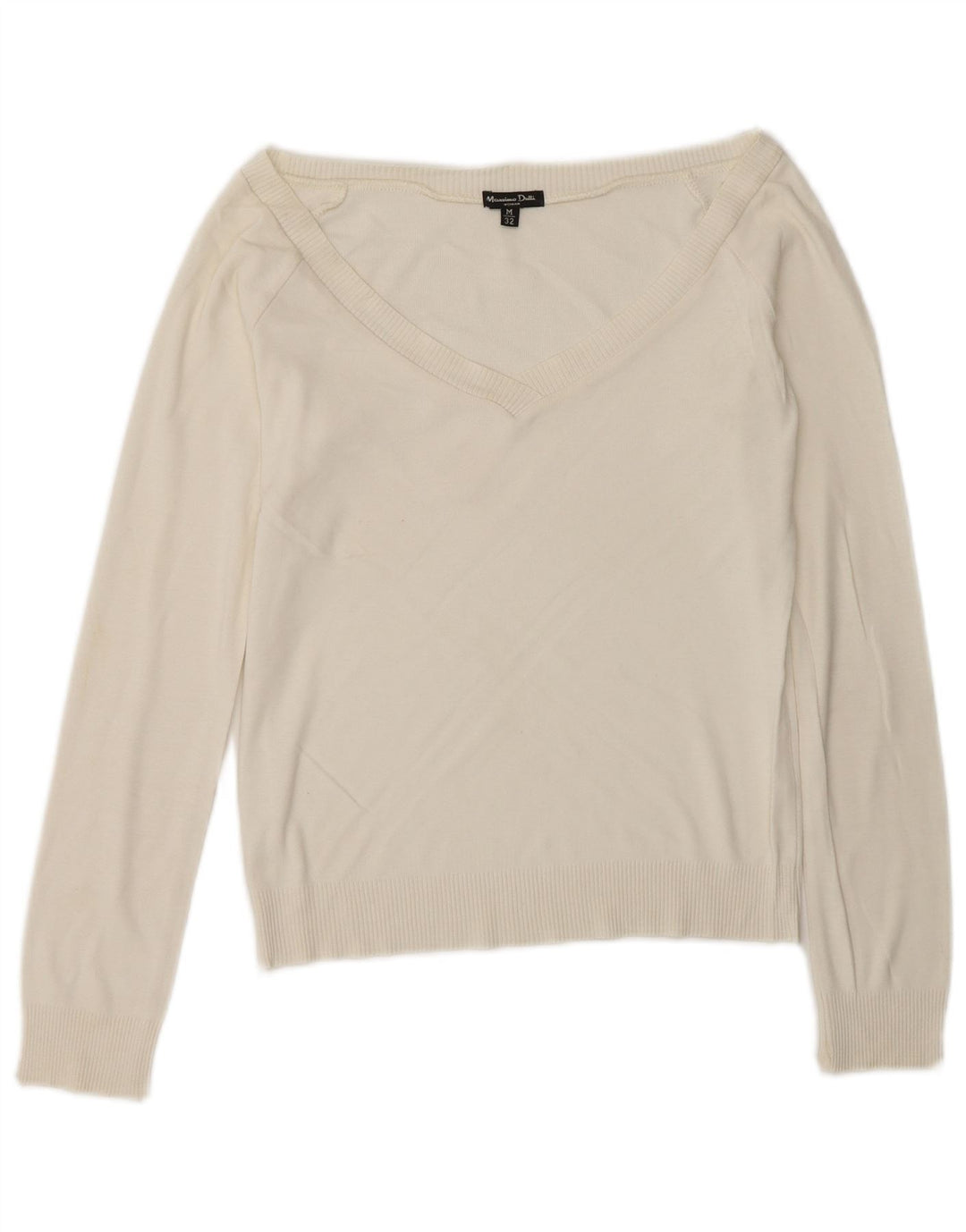 Suéter feminino Massimo Dutti cropped com decote em V Reino Unido 12 médio off white