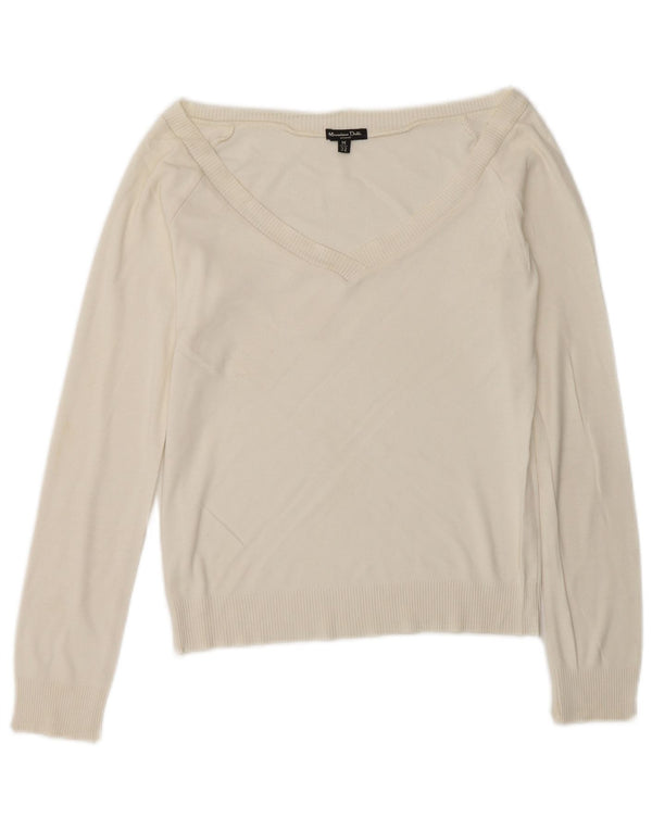 Suéter feminino Massimo Dutti cropped com decote em V Reino Unido 12 médio off white