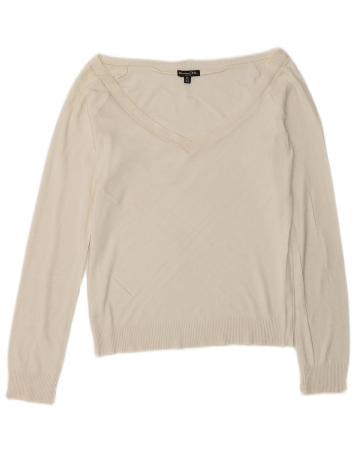 Suéter feminino Massimo Dutti cropped com decote em V Reino Unido 12 médio off white