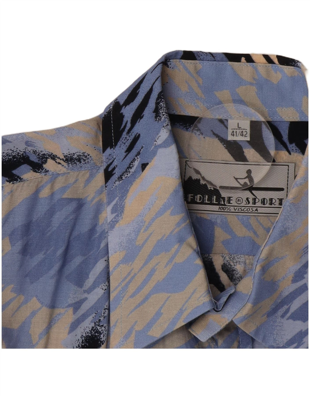Camisa masculina de manga curta com padrão abstrato FOLLIE tamanho 41/42 azul grande