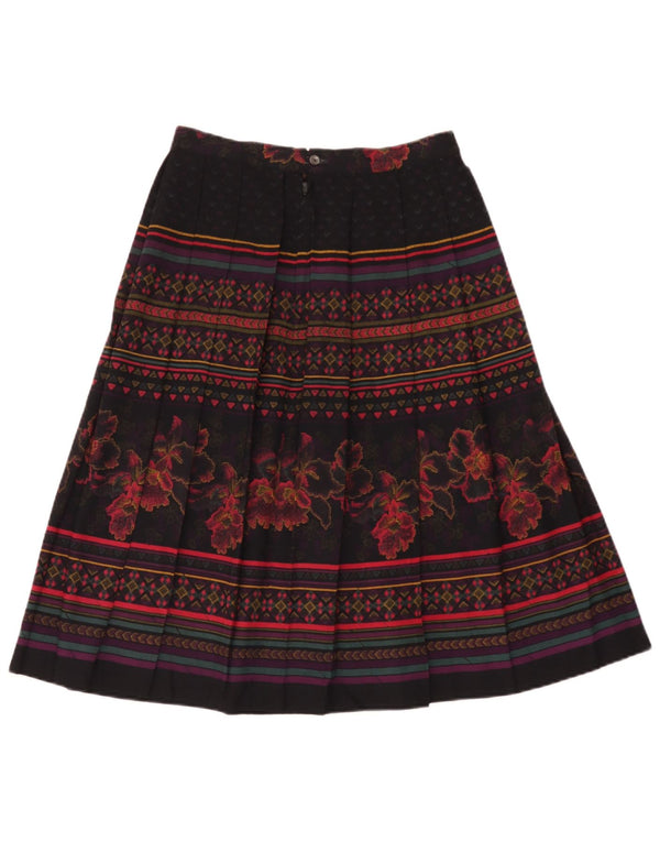 Saia feminina vintage faca plissada W28 médio preto floral