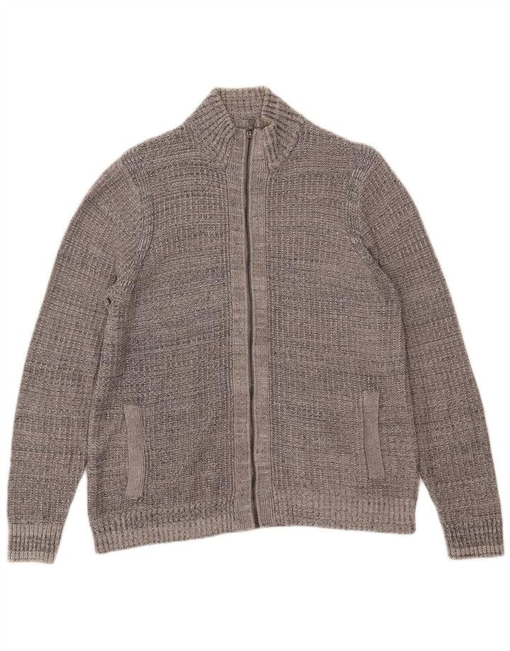 Suéter masculino Marks & Spencer com zíper e gola redonda Reino Unido 38/40 cinza médio manchado