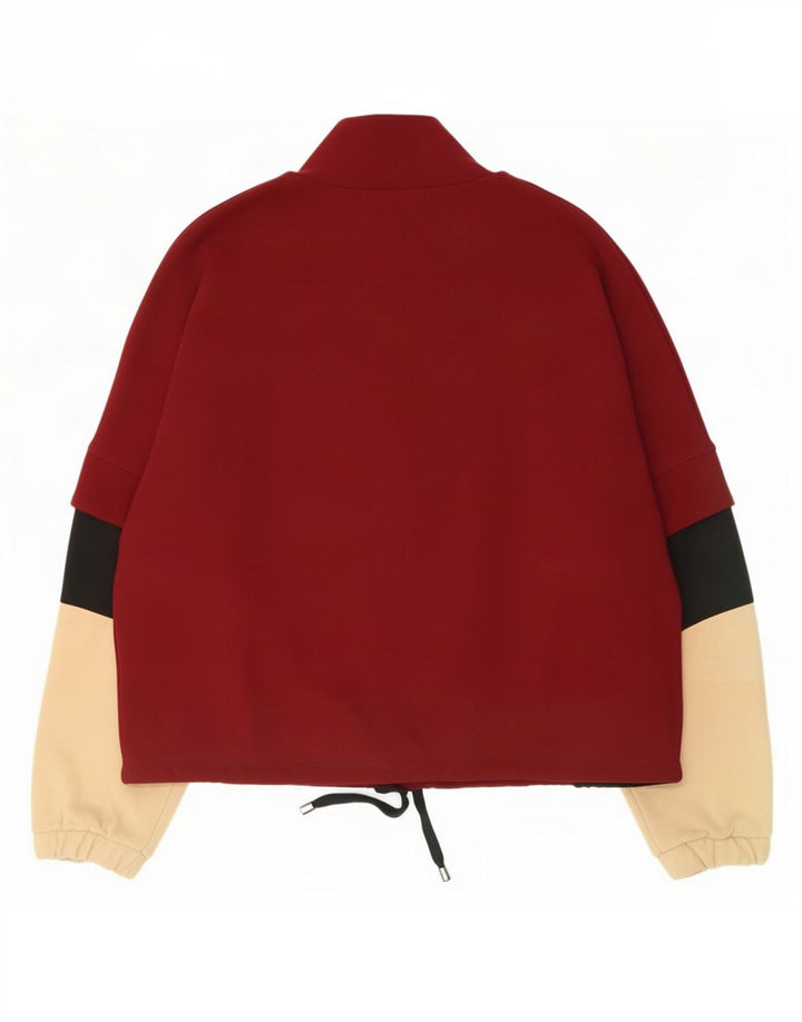 Zara Womens Zip Neck Pullover Treino Top Reino Unido 14 Médio Borgonha