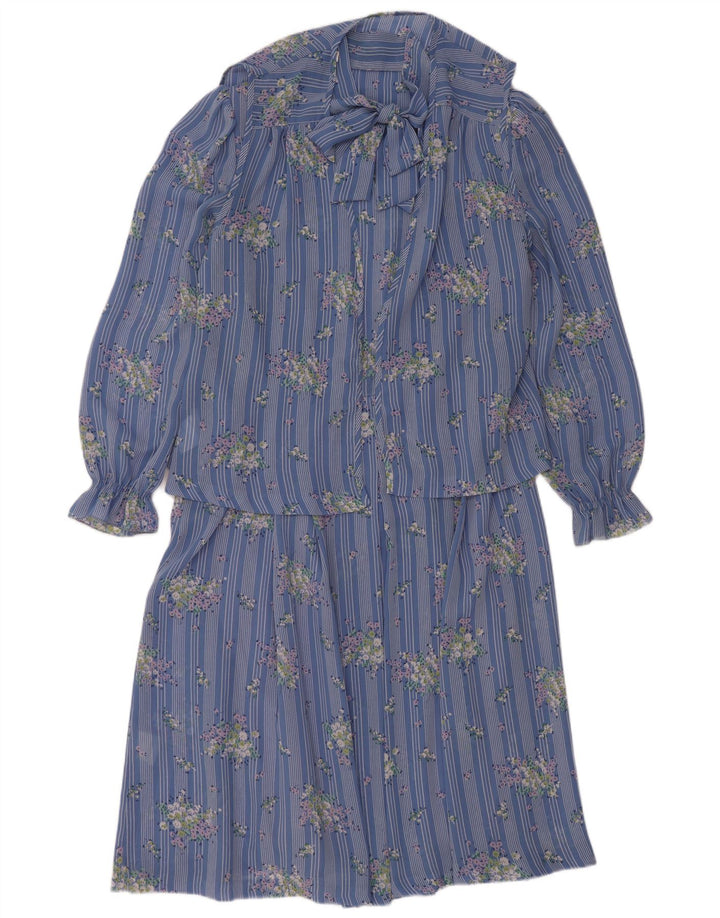 VINTAGE Womens Long Sleeve Maxi Dress UK 14 Medium Blue Floral
