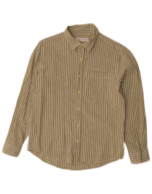 Camisa masculina Zara 11-12 anos cáqui listrado algodão