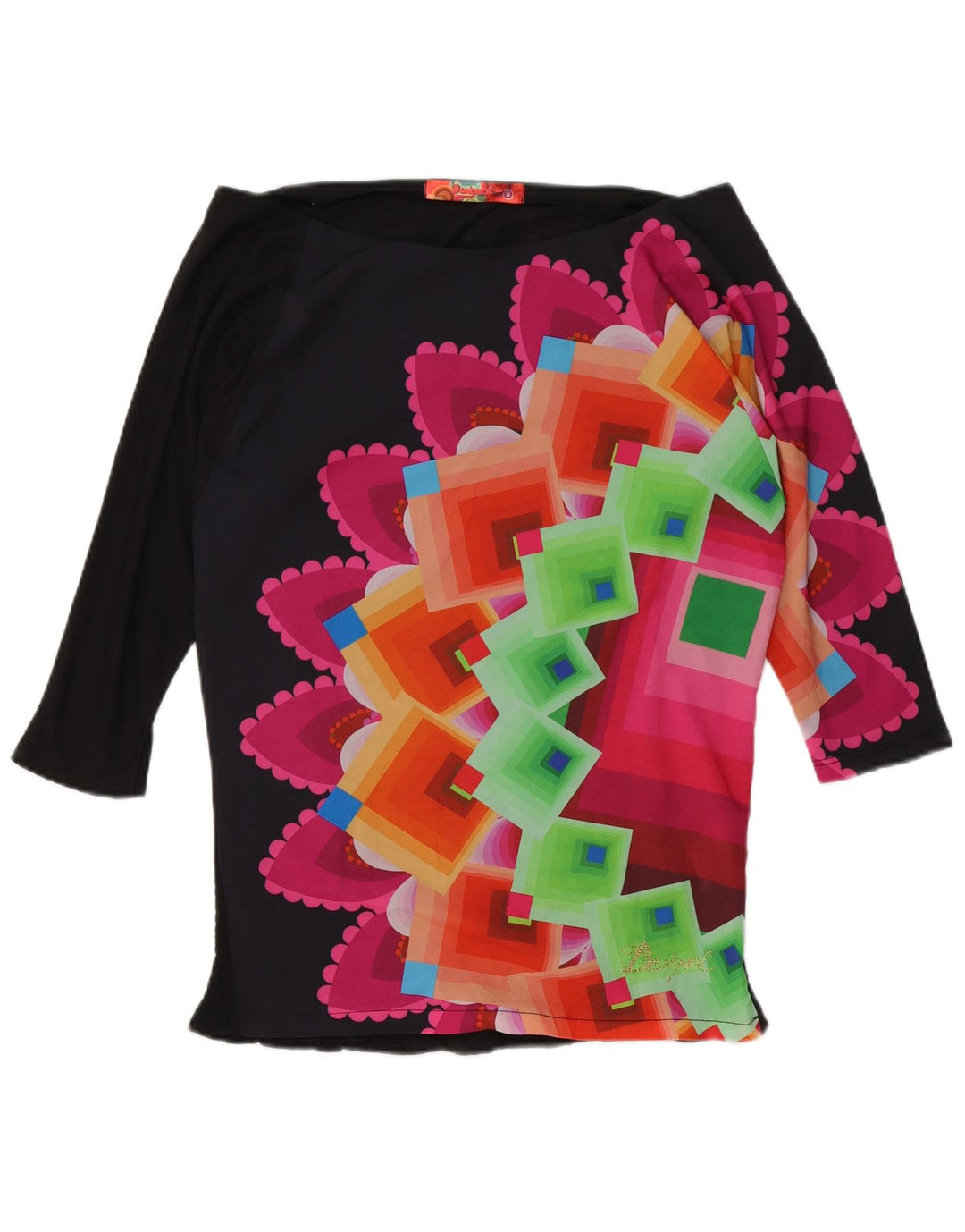 Desigual Top feminino com estampa oversized sem ombros Reino Unido 10 pequeno preto