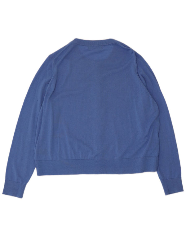 Suéter cardigã feminino Marks & Spencer Reino Unido 20 2XL lã merino azul