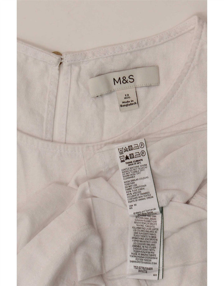 Vestido básico feminino sem mangas Marks & Spencer Reino Unido 12 linho branco médio