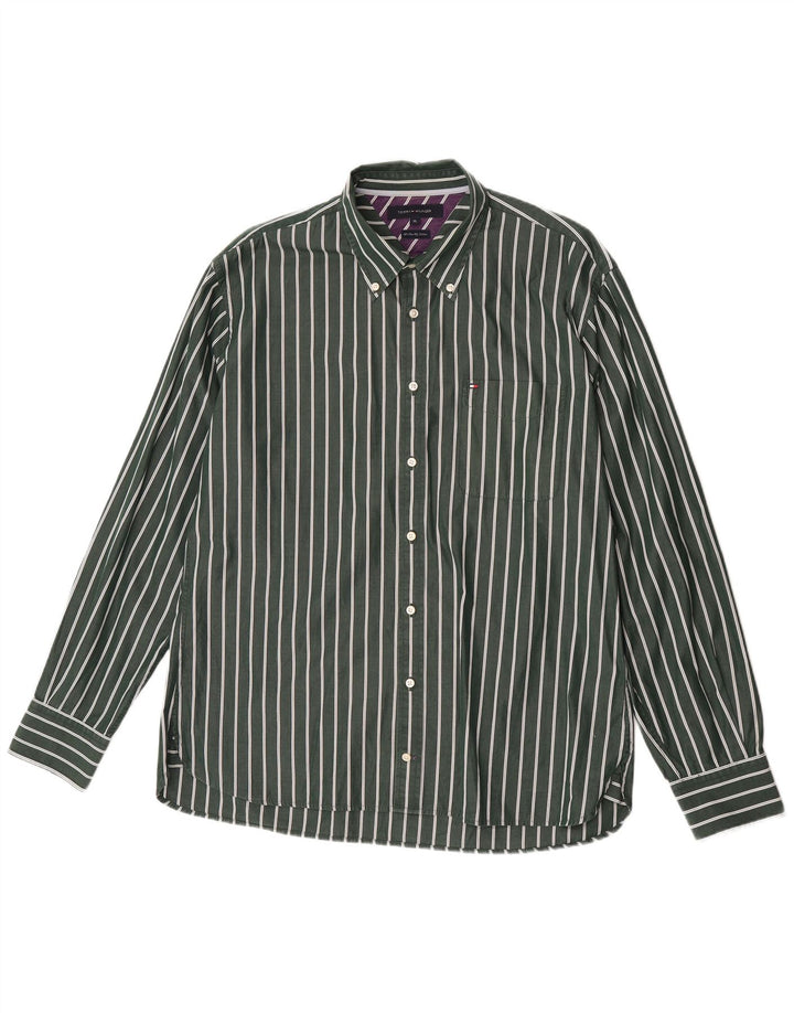Camisa masculina Tommy Hilfiger XL algodão listrado verde