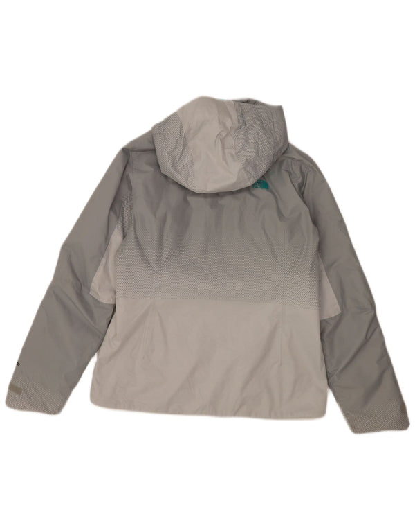 Jaqueta de chuva feminina com capuz The North Face UK 14 bloco colorido cinza médio