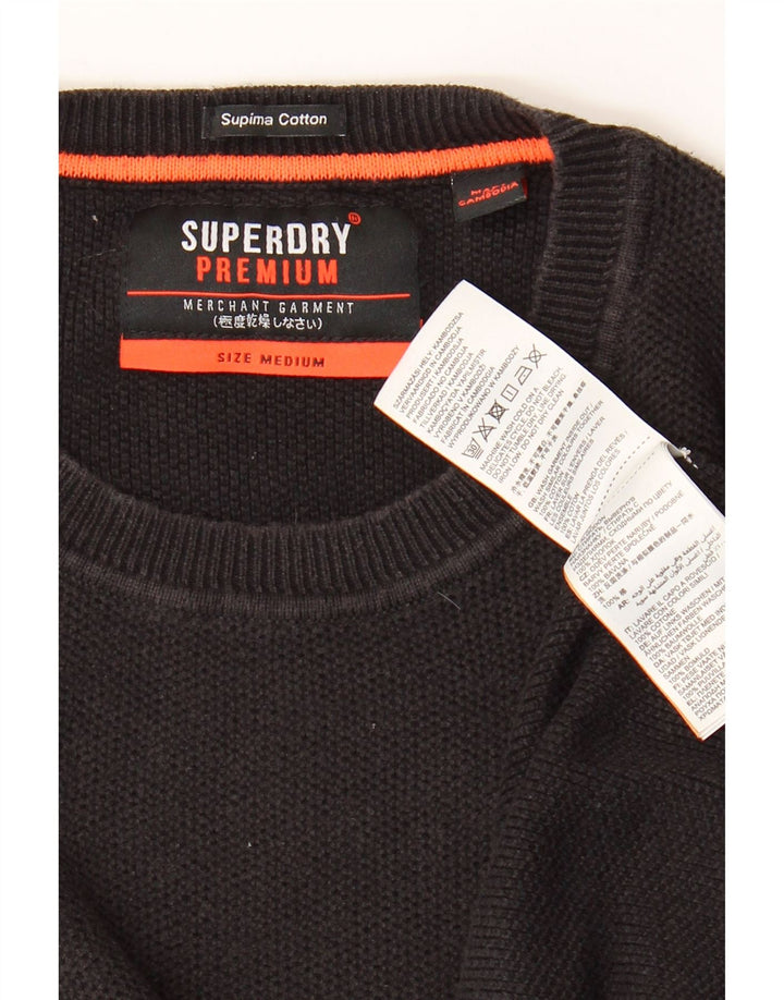 Suéter feminino Superdry com gola redonda, Reino Unido 14, algodão preto médio