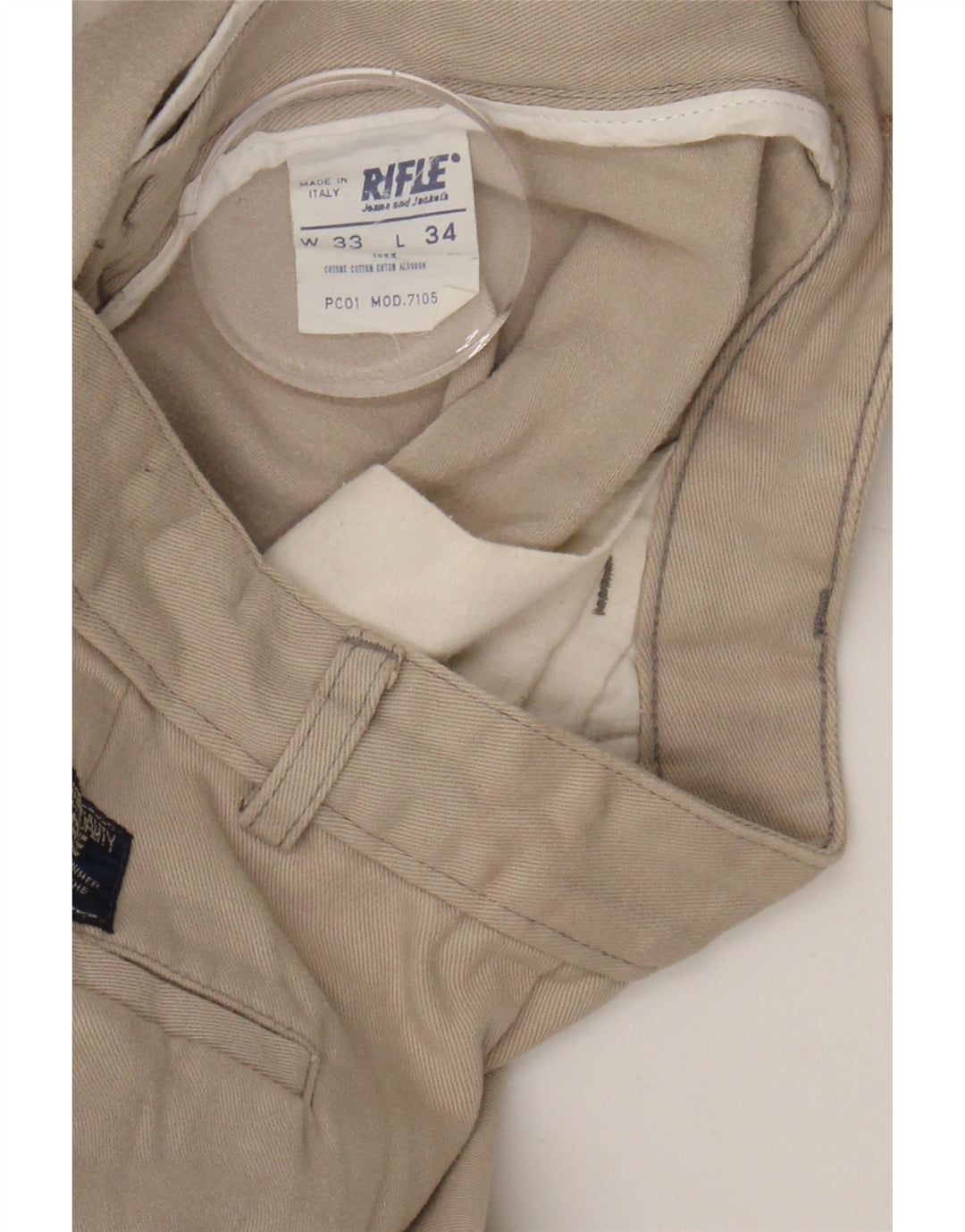 RIFLE Mens Pegged Chino Trousers W33 L31 Beige Cotton Vintage Rifle and Second-Hand Rifle from Messina Hembry 