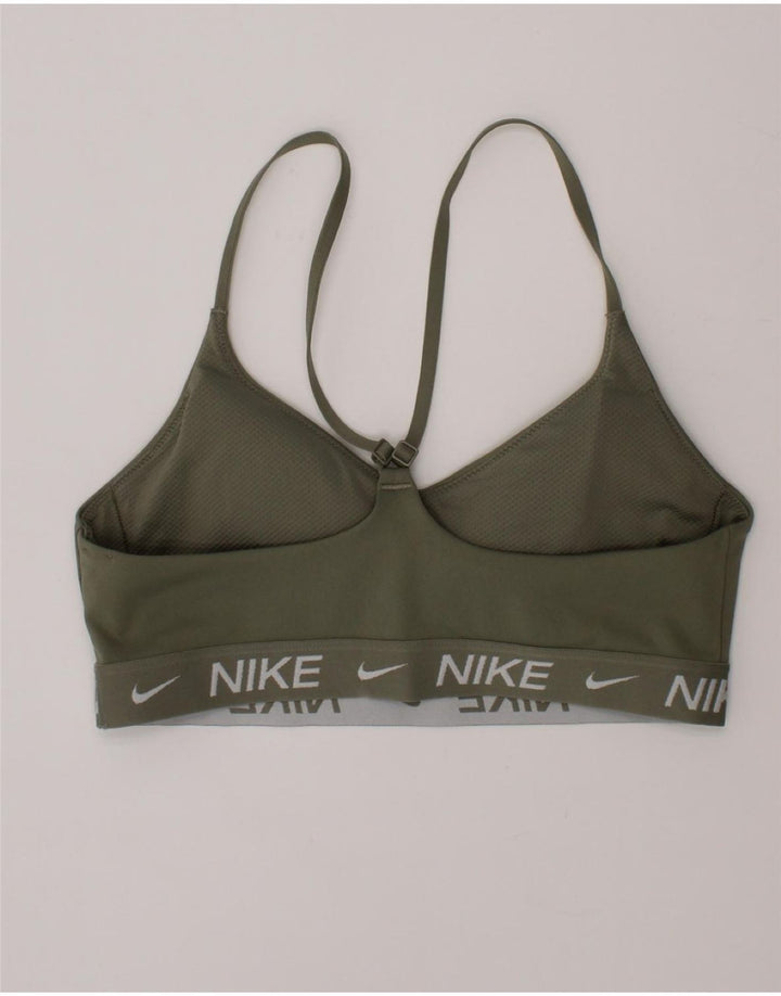 Top de sutiã esportivo gráfico feminino Nike pequeno cáqui poliéster esportivo