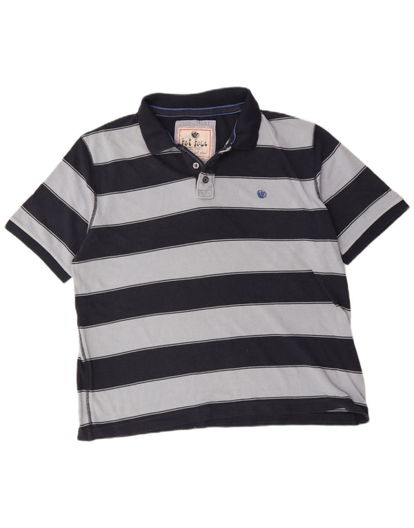 Camisa polo masculina Fat Face 2XL algodão listrado azul marinho