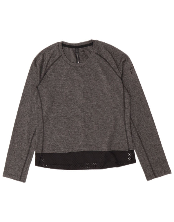 Top feminino Adidas manga comprida UK 4/6 XS cinza colorblock poliéster