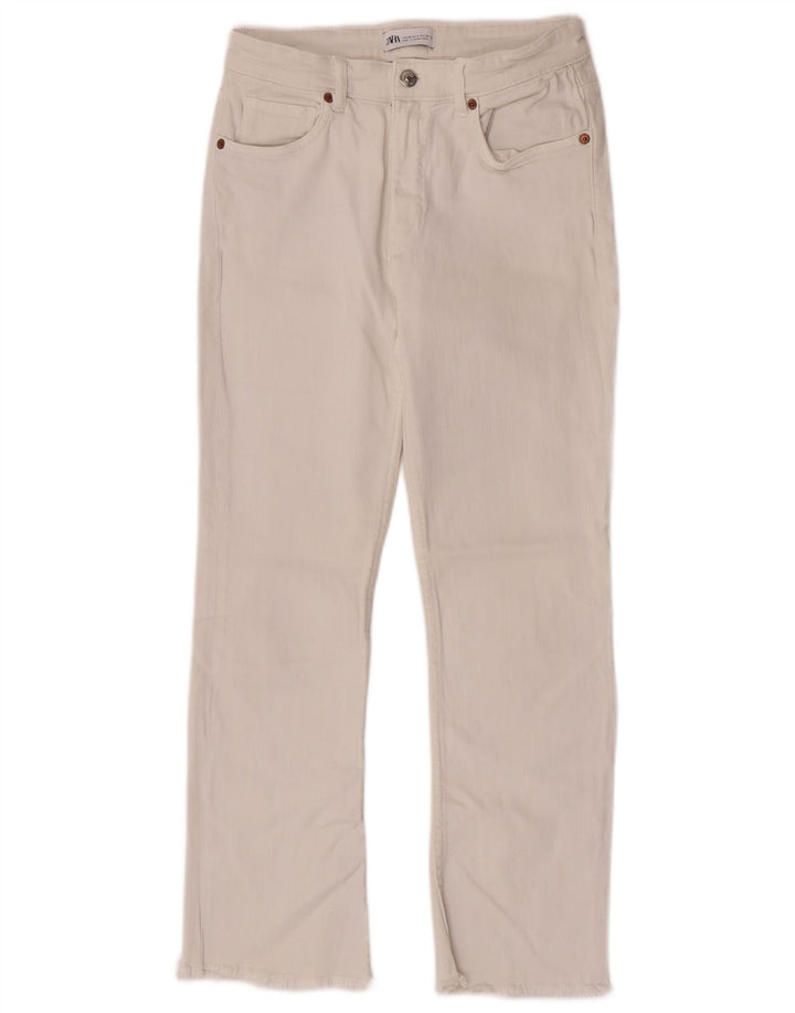 Zara Calça Jeans Feminina Crop Straight EU 38 Pequeno W28 L26 Branco
