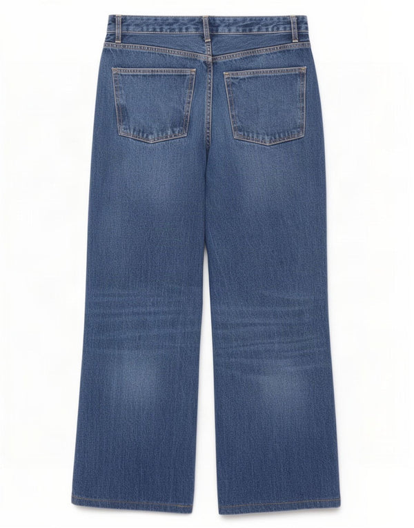 Calça jeans feminina Zara de perna larga EU 40 médio W30 L29 algodão azul