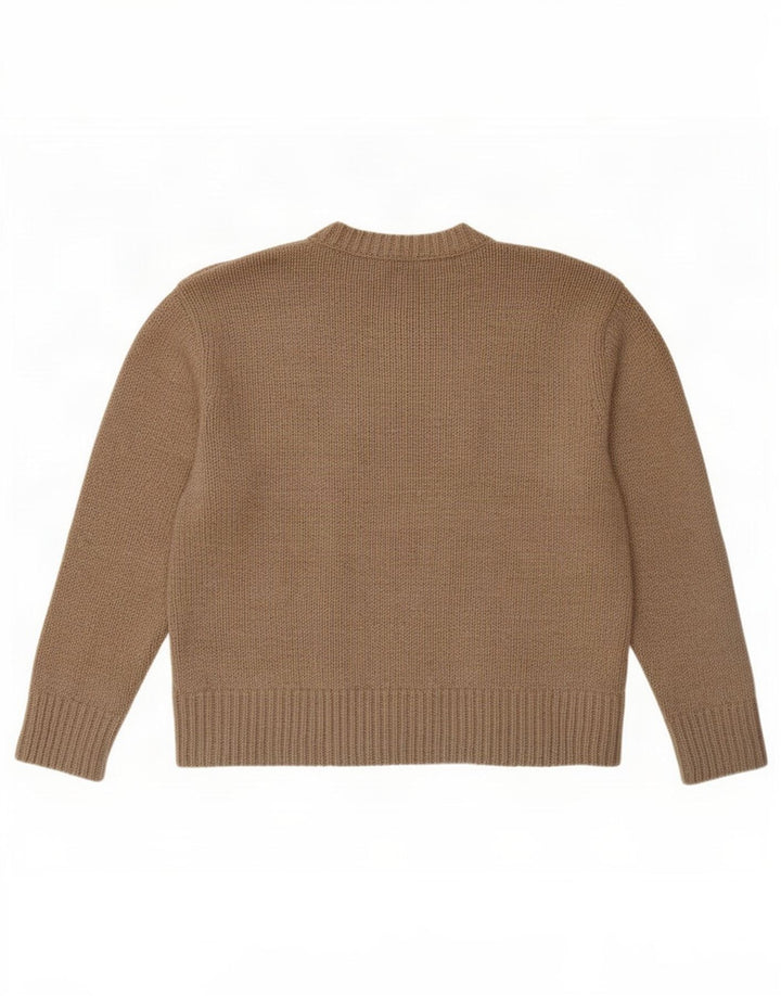 Zara Suéter feminino oversized com gola redonda Reino Unido 10 pequeno poliéster marrom