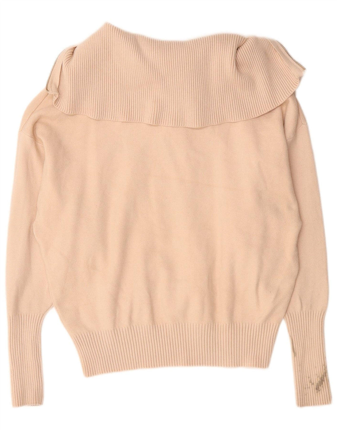 Suéter feminino Zara com zíper e gola alta, Reino Unido 14, viscose bege médio