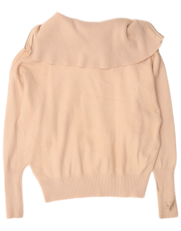 Suéter feminino Zara com zíper e gola alta, Reino Unido 14, viscose bege médio