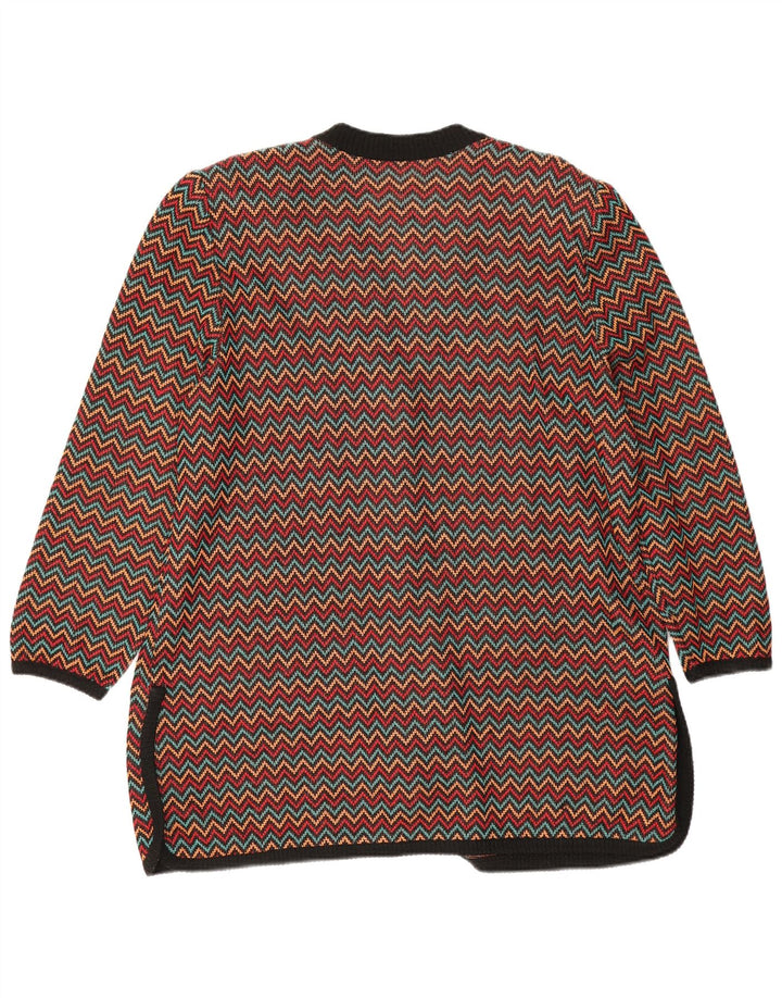 Suéter cardigã feminino vintage IT 52 2XL algodão Chevron multicolorido