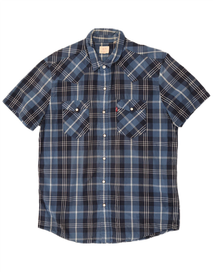 Camisa masculina de manga curta Levi's grande algodão xadrez azul