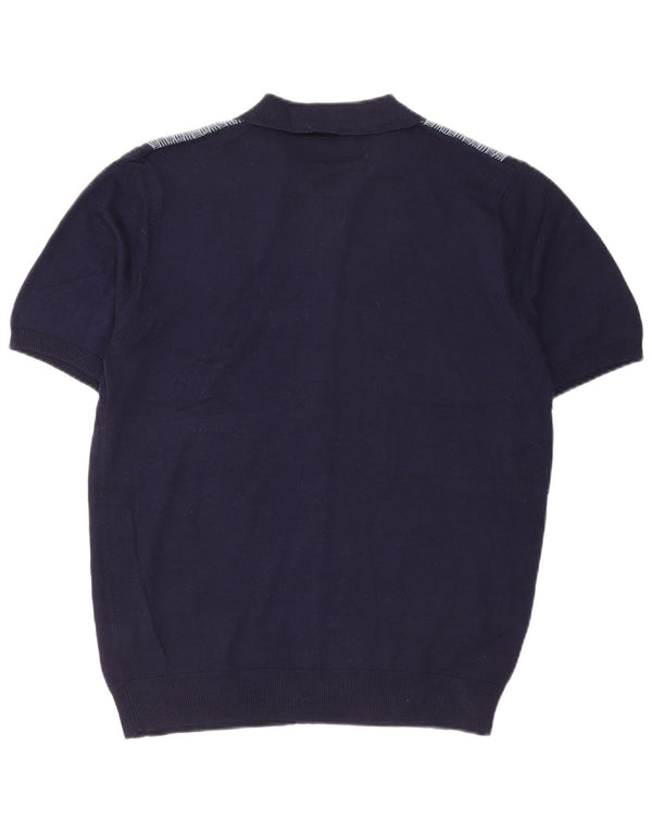 Pierre Cardin Camisa masculina de malha de manga curta média azul marinho geométrica