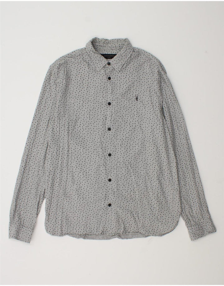 Camisa masculina All Saints grande algodão manchado cinza