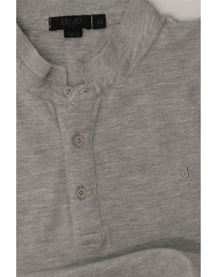 Camisa polo masculina Liu Jo Slim Fit cinza médio manchado