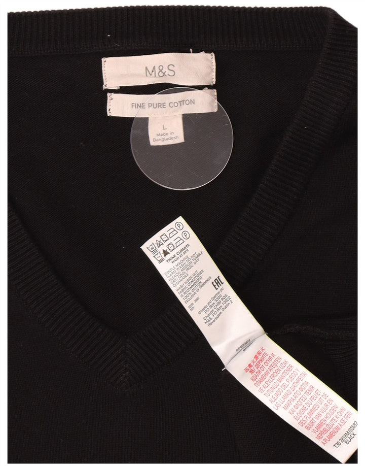 Suéter masculino Marks & Spencer com decote em V grande algodão preto