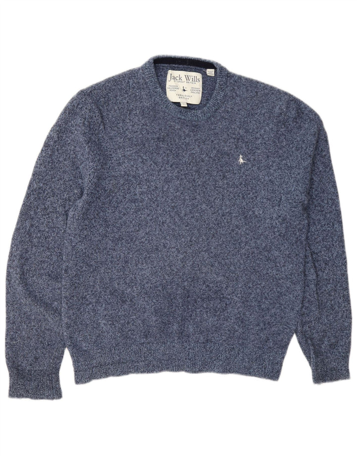 Jack Wills Suéter masculino com gola redonda, grande lã manchada azul