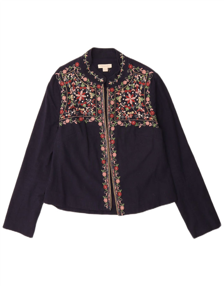 Blusa feminina MONSOON Reino Unido 12 algodão floral azul marinho médio