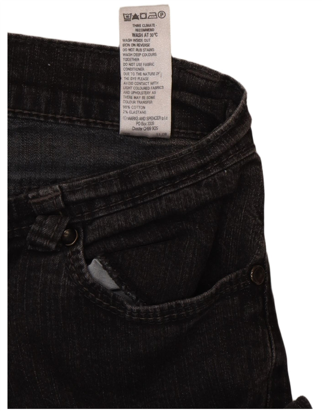 Calça jeans feminina Marks & Spencer Bootcut Reino Unido 10 pequena W27 L29 algodão preto