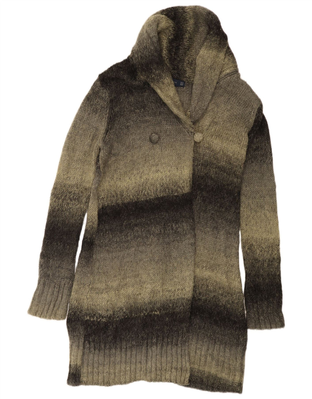 Suéter cardigã feminino Zara Longline Reino Unido 14 acrílico listrado cinza médio