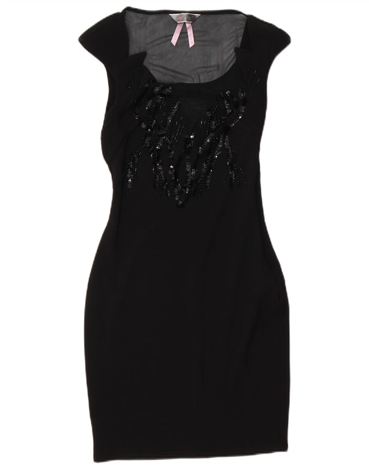 Vestido bodycon feminino Lipsy UK 10 pequeno poliéster preto