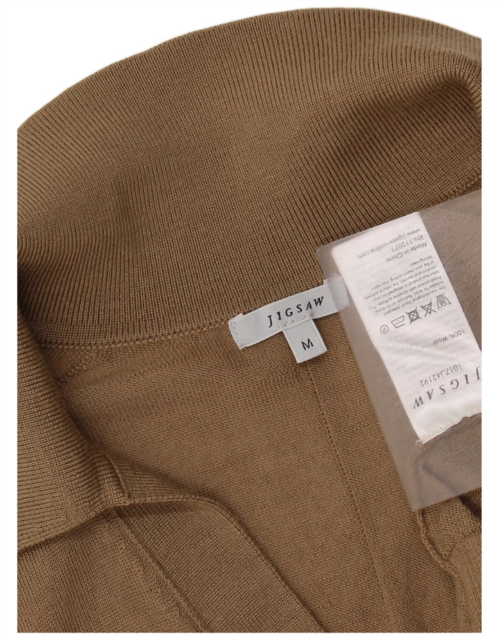 Jigsaw Suéter feminino com gola polo e gola polo UK 12 lã bege médio
