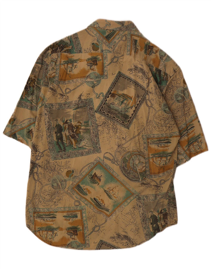 Camisa masculina Studio de manga curta estampada grande bege patchwork viscose