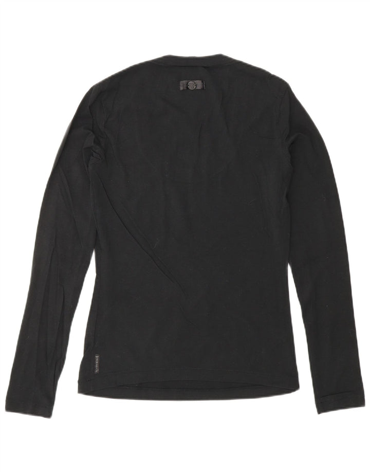 ARMANI JEANS Top feminino manga comprida Reino Unido 10 pequeno algodão preto