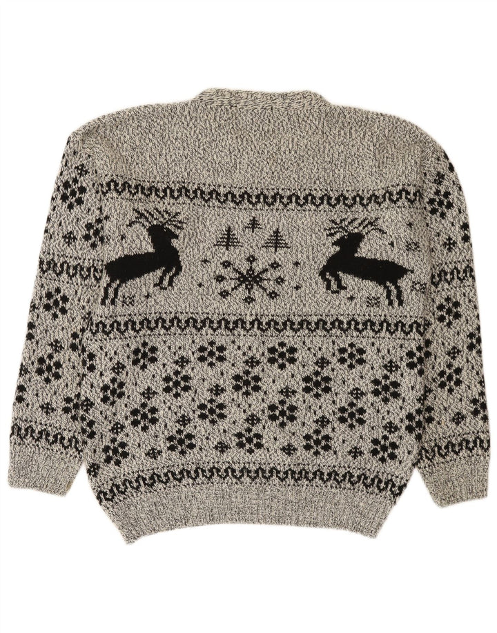 Suéter masculino Cotton Republic com gola redonda cinza médio Fair Isle